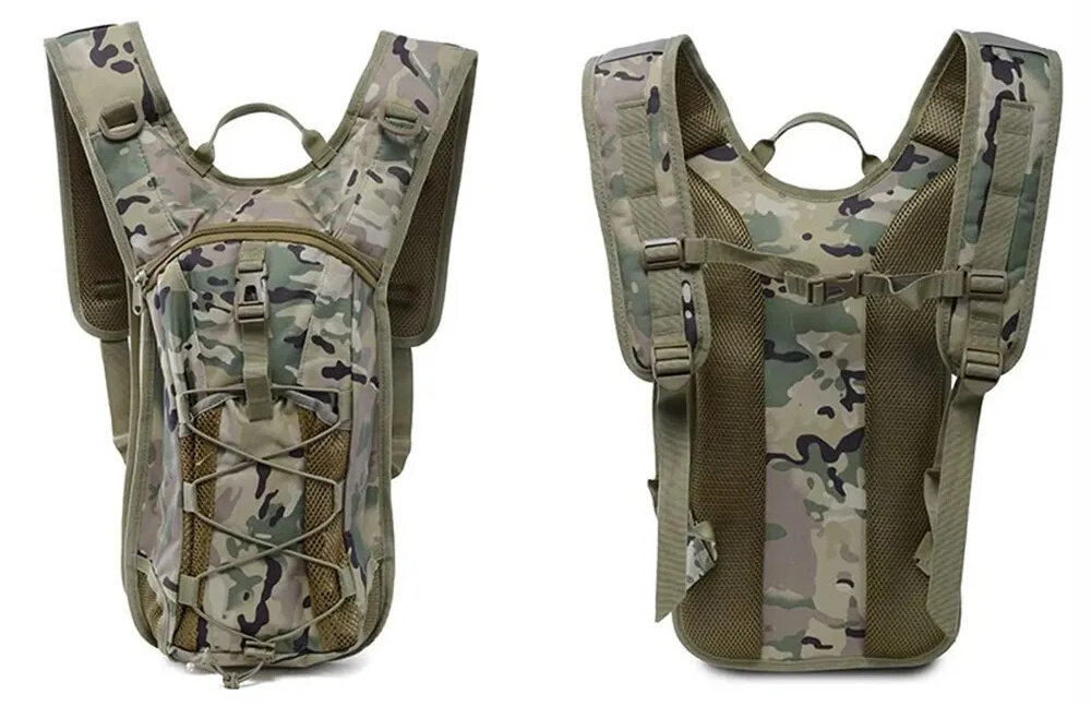 Plecak EXTRALINK Military MIL-1121 Moro plecak widoczny w dwóch ujęciach od przodu i od tyłu białe tło wytrzymała konstrukcja system hydracyjny wygodne przenoszenie sprzętu stały dostęp do wody liczne kieszenie i przegrody ergonomiczne szelki pas piersiowy