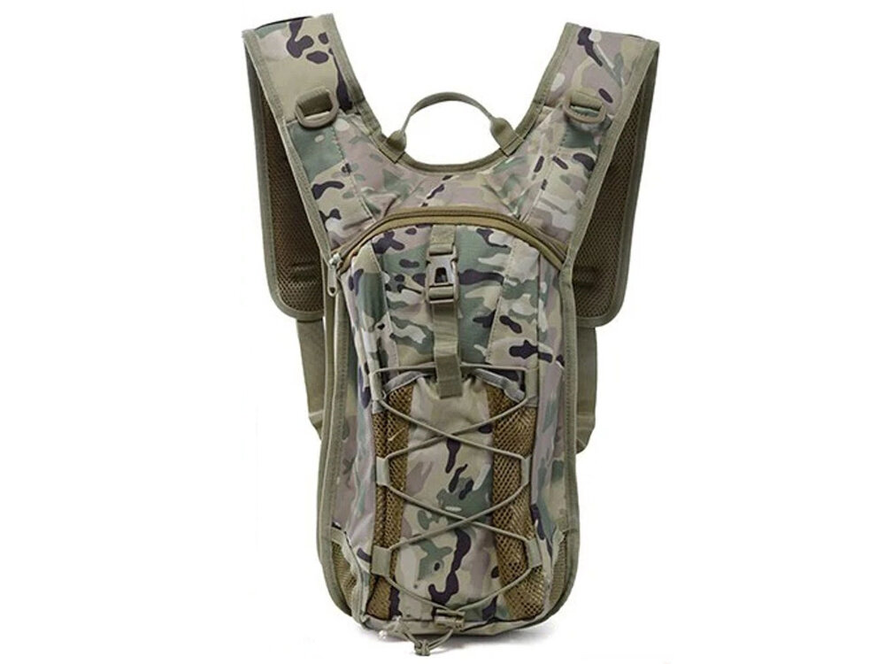 Plecak EXTRALINK Military MIL-1121 Moro plecak na białym tle widoczny od przodu z lekkiego i trwałego materiału 600D Oxford odporny na przetarcia i wilgoć specjalny nit-dren w dolnej części umożliwia szybkie odprowadzenie wody ułatwia też czyszczenie