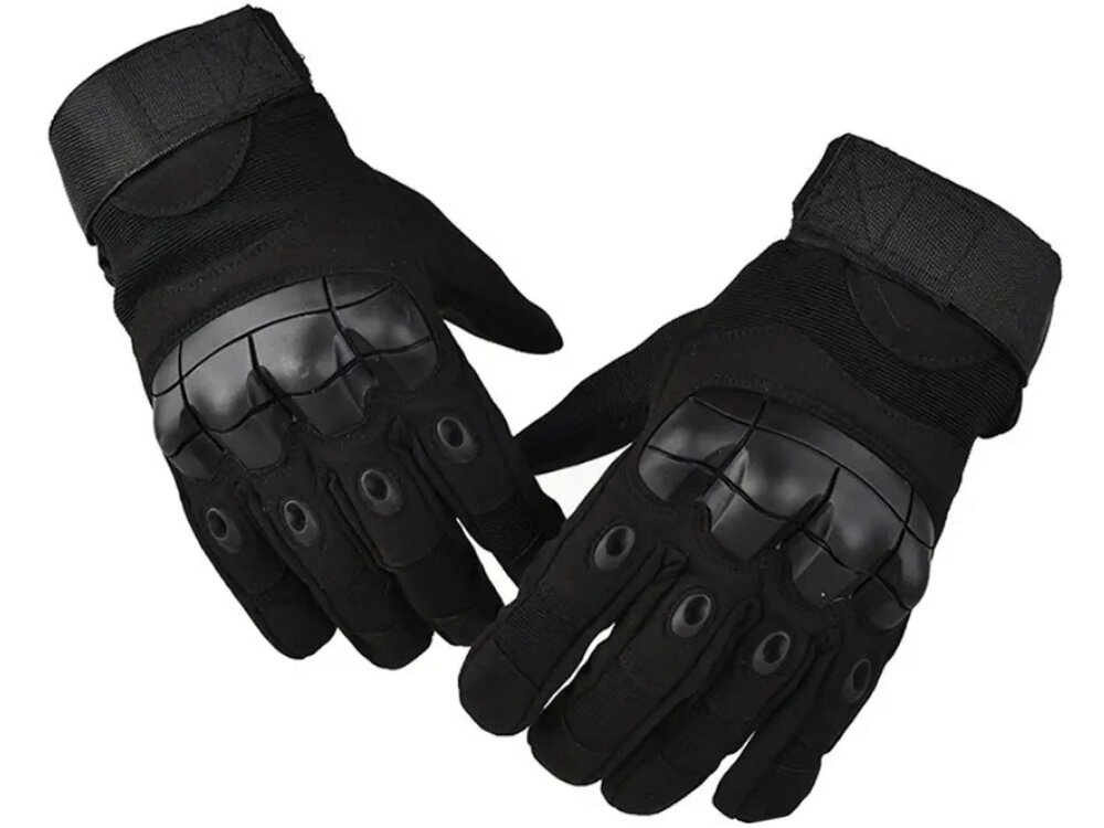 Rękawice taktyczne EXTRALINK MIL-679 (rozmiar M) Czarny rękawice na białym tle szeroka taśma na rzep stabilizuje rękawice na dłoni usztywnia nadgarstek regulowane zapięcie dopasowanie do obwodu nadgarstka regulacja w zakresie 23–24 cm