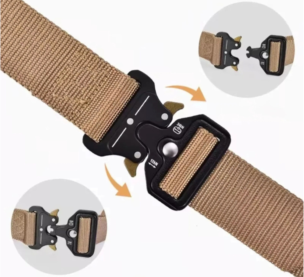 Pas taktyczny EXTRALINK Military MIL-690 Oliwkowy klamra w kilku ujęciach funkcjonalność bezpieczeństwo mocna klamra o wytrzymałości do 12 kN do 24 kN w pętli stabilne utrzymanie nawet przy dużych obciążeniach pas z klamrą o szerokości 67 mm