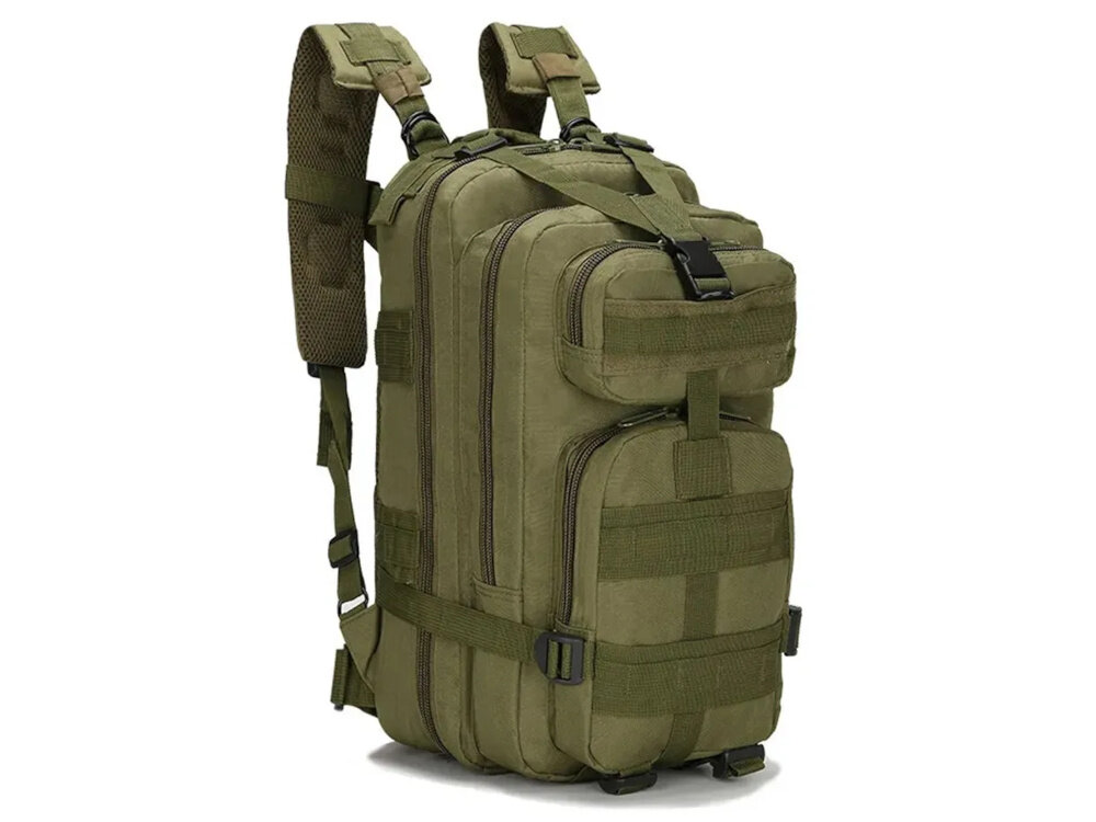 Plecak EXTRALINK Military MIL-665 Moro plecak na białym tle widoczny od przodu pod skosem system MOLLE umożliwia przypięcie dodatkowego wyposażenia funkcjonalność dopasować sprzęt do indywidualnych potrzeb system MOLLE