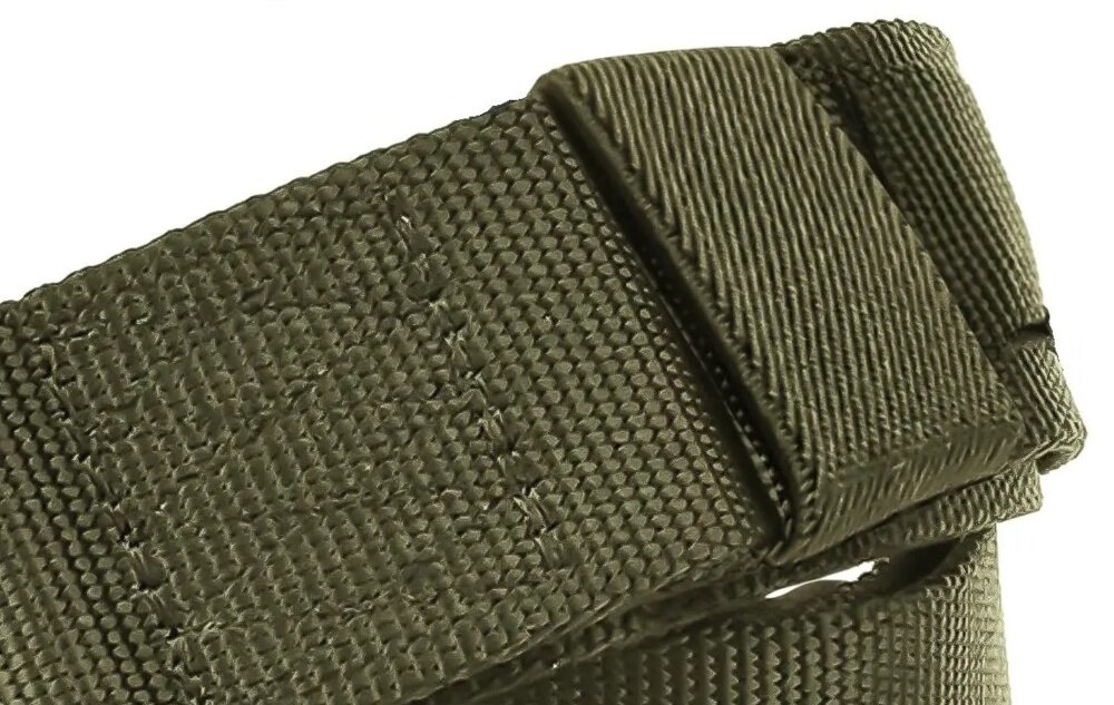 Pas taktyczny EXTRALINK Military MIL-675 Zielony zbliżenie na szlufkę elastyczna szlufka możliwość regulacji długości do 120 cm dopasowanie do różnych sylwetek pas stabilnie przylega do ciała nie ogranicza ruchów komfort noszenia