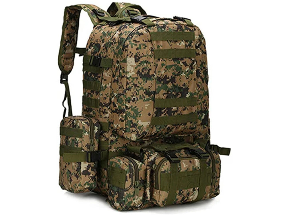 Plecak EXTRALINK Military 4w1 MIL-668 Moro plecak na białym tle widoczny od przodu pod skosem z poliestru 600D odporny na przetarcia i uszkodzenia mechaniczne wytrzymała konstrukcja minimalizuje ryzyko uszkodzeń odporny na zarysowania