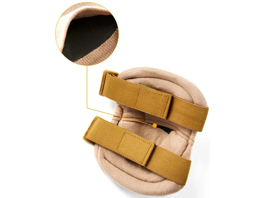 Zestaw ochraniaczy EXTRALINK ASG MIL-685 Brązowy ochraniacz widoczny od spodu zbliżenie na taśmy elastyczne taśmy z regulacją na rzep długość zapięcia nakolanników 32 cm odpowiednie dopasowanie do każdej sylwetki system szybkiego zapinania Altalock ochraniacze pozostają na swoim miejscu umożliwia sprawne zakładanie i zdejmowanie ochraniaczy