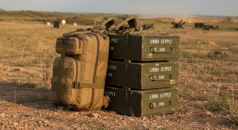 Plecak EXTRALINK Military MIL-667 Brązowy pole niebo plecak oparty o skrzynki z amunicją wsparcie w terenie wszechstronne zastosowanie uniwersalność funkcjonalność