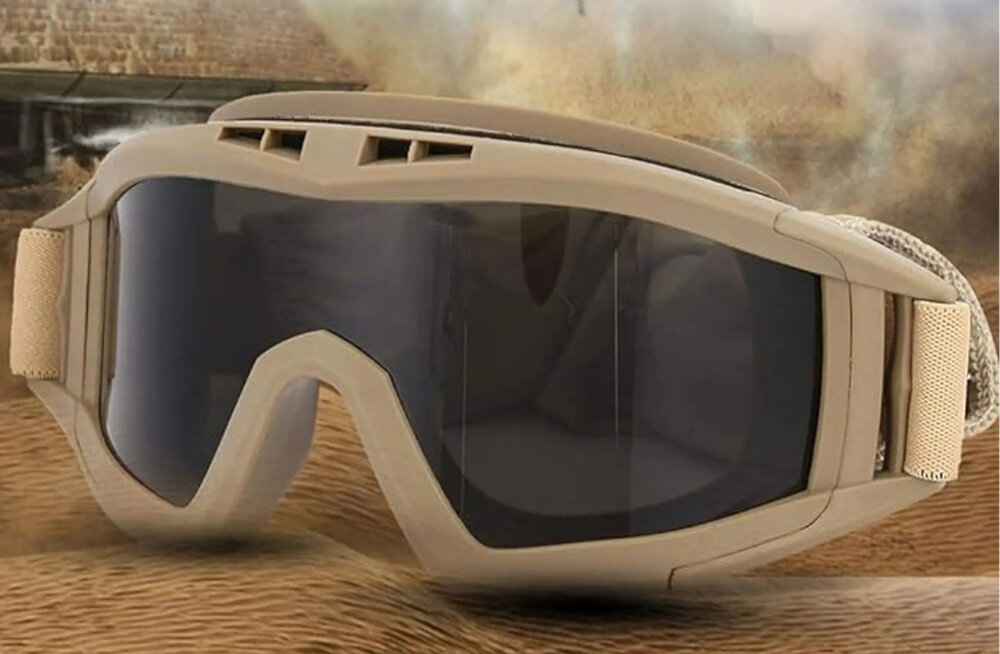 Okulary taktyczne EXTRALINK MIL-678 piasek okulary na tle piasku soczewki wykonane z poliwęglanu wysoka odporność na uderzenia i zarysowania pełna przejrzystość widzenia bezpieczeństwo oczu w środowisku pracy z pyłem odłamkami lub w trakcie aktywności outdoorowych