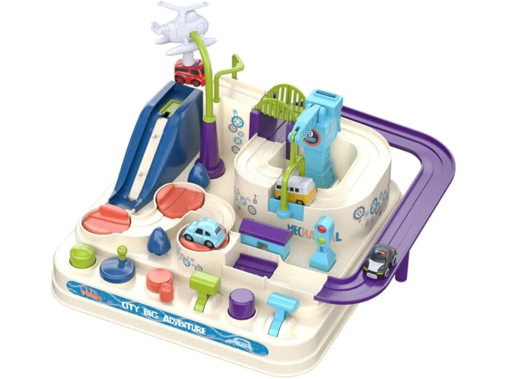 Tor samochodowy EXTRALINK Inteligentny EX.37605 prezentacja toru na białym tle rozwój umiejętności zabawka interaktywna tor samochodowy tor z przeszkodami rozwój i zabawa jednocześnie