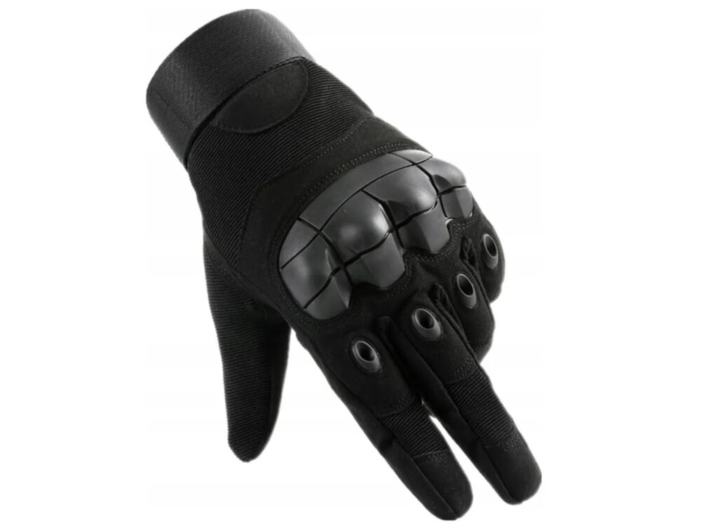 Rękawice taktyczne EXTRALINK MIL-695 (rozmiar XL) Czarny jedna rękawica na białym tle z połączenia gumy i nylonu odporność na przetarcia i uszkodzenia mechaniczne materiał jest elastyczny wytrzymały w rozmiarze XL