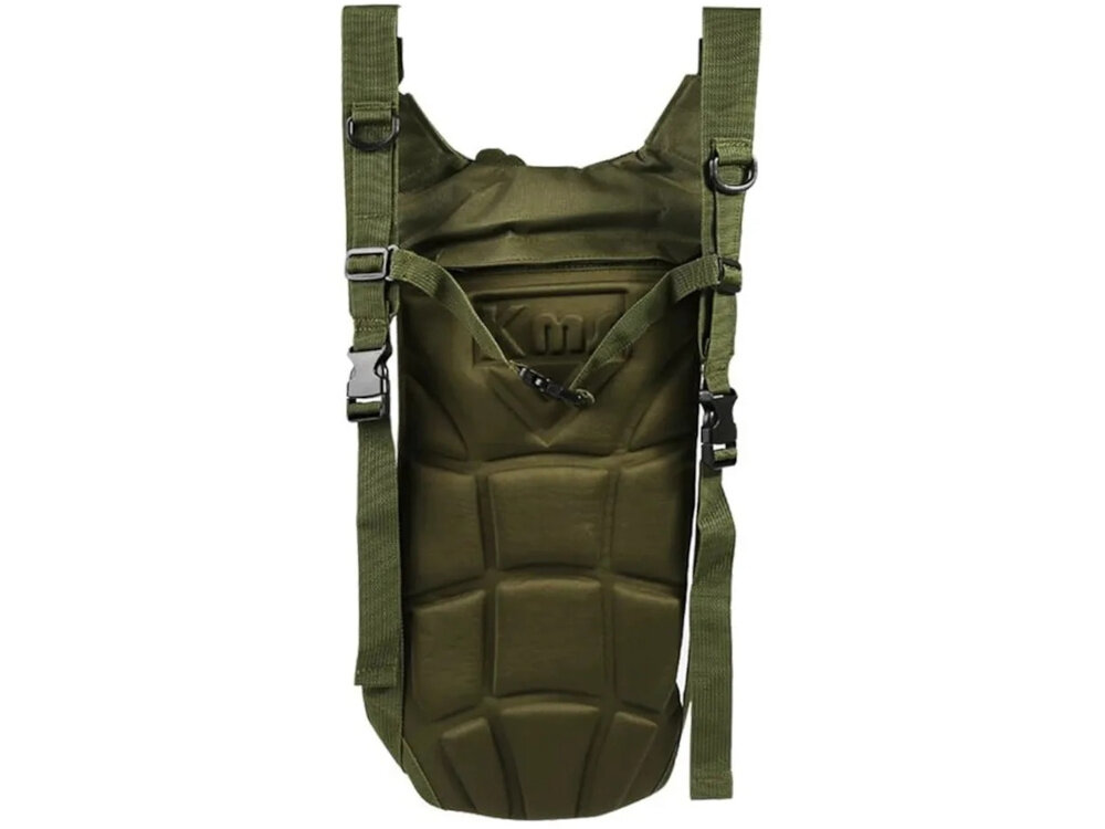 Plecak EXTRALINK Hydracyjny MIL-1114 Zielony plecak na białym tle widoczny od tyłu D-ringi umieszczone na szelkach oraz froncie plecaka wygodne uchwyty transportowe z przodu i u góry