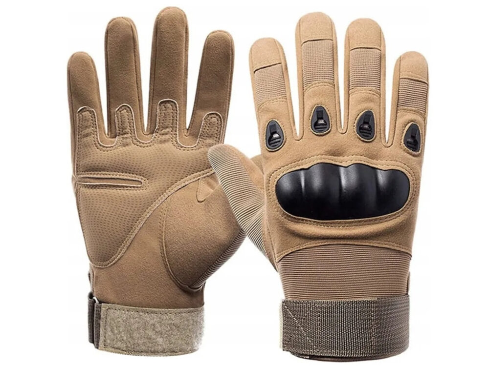 Rękawice taktyczne EXTRALINK MIL-696 (rozmiar L) Brązowy rękawice na białym tle chronią dłonie przed urazami komfort swobodne wykonywanie czynności manualnych