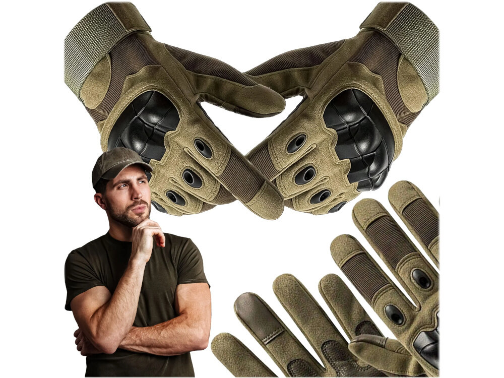 Rękawice taktyczne EXTRALINK MIL-681 (rozmiar XL) Zielony rękawice na białym tle na pierwszym planie osoba w rękawicach chronią dłonie przed urazami komfort swobodne wykonywanie czynności manualnych