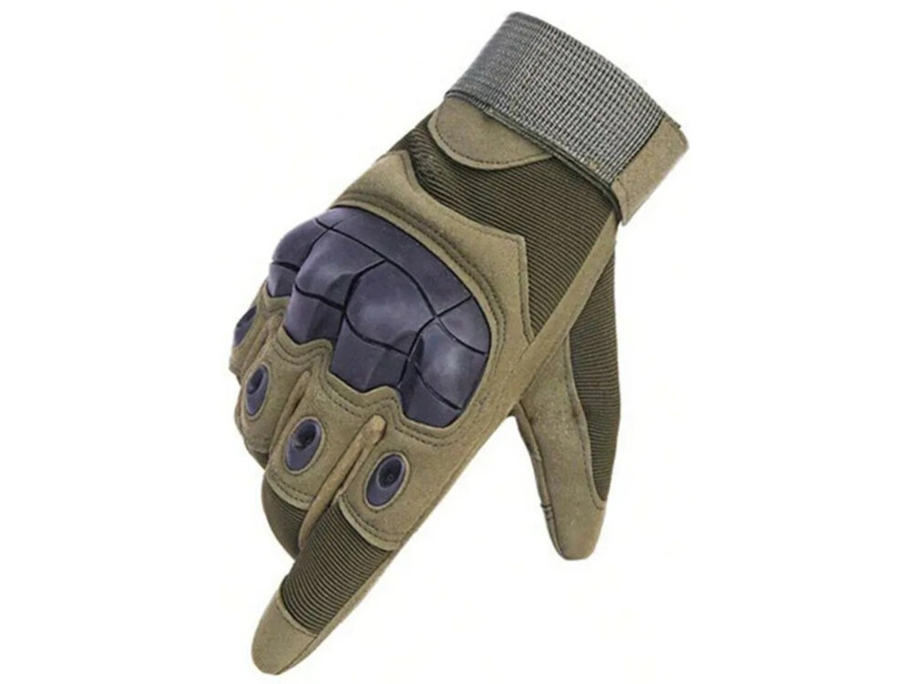 Rękawice taktyczne EXTRALINK MIL-681 (rozmiar XL) Zielony jedna rękawica na białym tle z połączenia gumy i nylonu odporność na przetarcia i uszkodzenia mechaniczne materiał jest elastyczny wytrzymały w rozmiarze XL