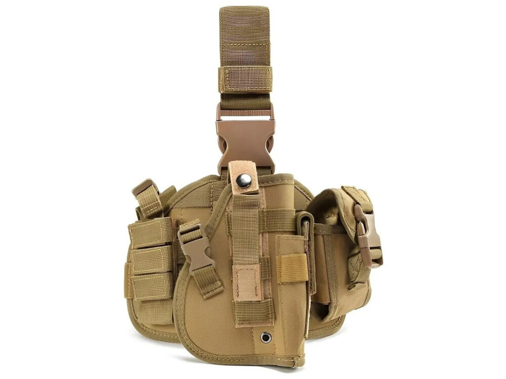 Saszetka EXTRALINK Military MIL-1118 saszetka na białym tle do bezpiecznego przenoszenia pistoletu model prawostronny oferuje wygodę osobom praworęcznym pełna regulacja stabilne ułożenie broni szybki dostęp