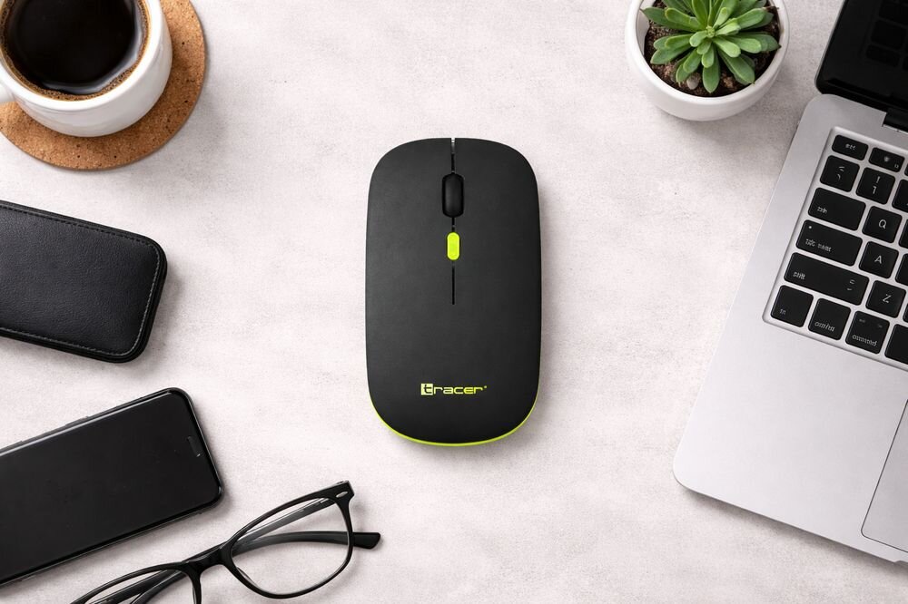 TRACER Slim dwóm trybom łączności (2,4 GHz oraz Bluetooth) myszy bezprzewodowej laptopa, komputera stacjonarnego czy innych urządzeń - myszka na biurku z perspektywy od góry