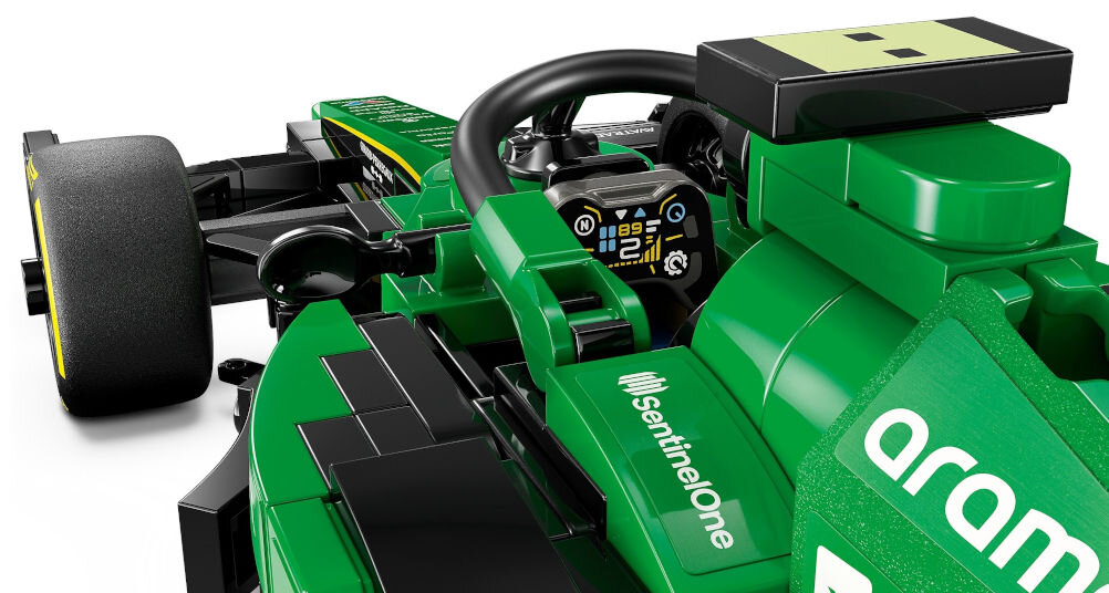 LEGO 76925 Speed Champions Samochód bezpieczeństwa Aston Martin i AMR23 szczegółowe repliki dwóch ikon motoryzacji dynamiczny design kogut na dachu logotypy sponsorów