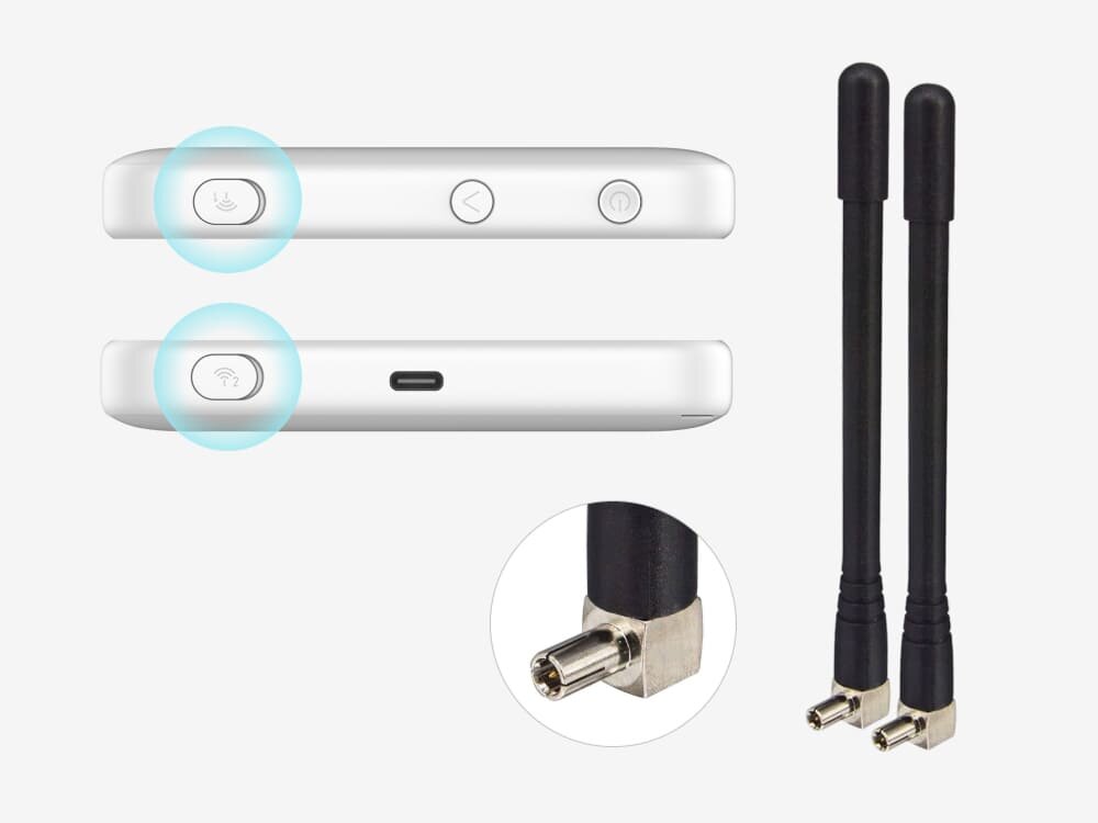 Router ZTE MF986C 4G LTE Widok złączy TS-9 routera Wi-Fi. Zdjęcie pokazuje możliwość podłączenia zewnętrznych anten LTE dla lepszego zasięgu, 