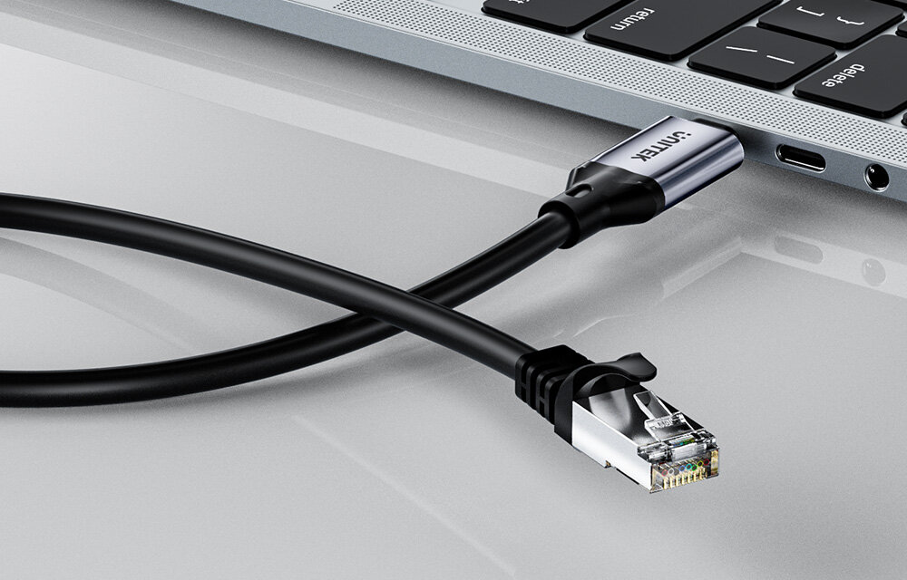 UNITEK Kabel Ethernet USB C RJ-45 LAN, przewód sieciowy, 1m stabilność połączenia solidna konstrukcja użyte materiały płynna transmisja danych dla profesjonalistów i użytkowników domowych ciągłość połączenia praca zdalna rozrywka online 