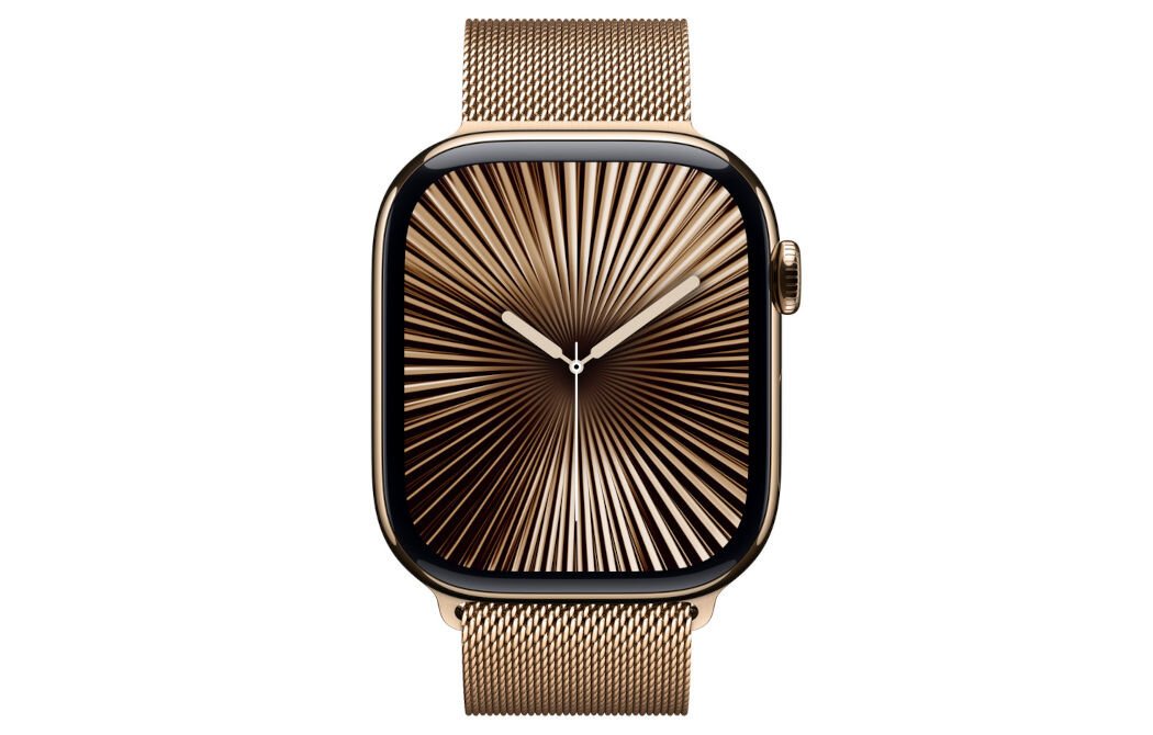 Pasek do Apple Watch (38/40/41mm) Złoty wykonana z gładkiej siateczki ze stali nierdzewnej pleciona na specjalistycznych włoskich maszynach magnetyczne zapięcie precyzyjna regulacja