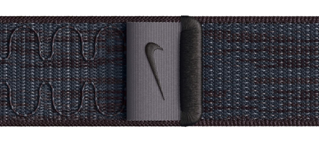 Pasek do Apple Watch Nike (38/40/41mm) Czarno-niebieski opaska zawiera co najmniej 68% przędzy pochodzącej z poprzednich sezonów lekka oddychająca miękka z odważnym wzorem
					zapięcie na rzep pleciona zakładka logo Nike