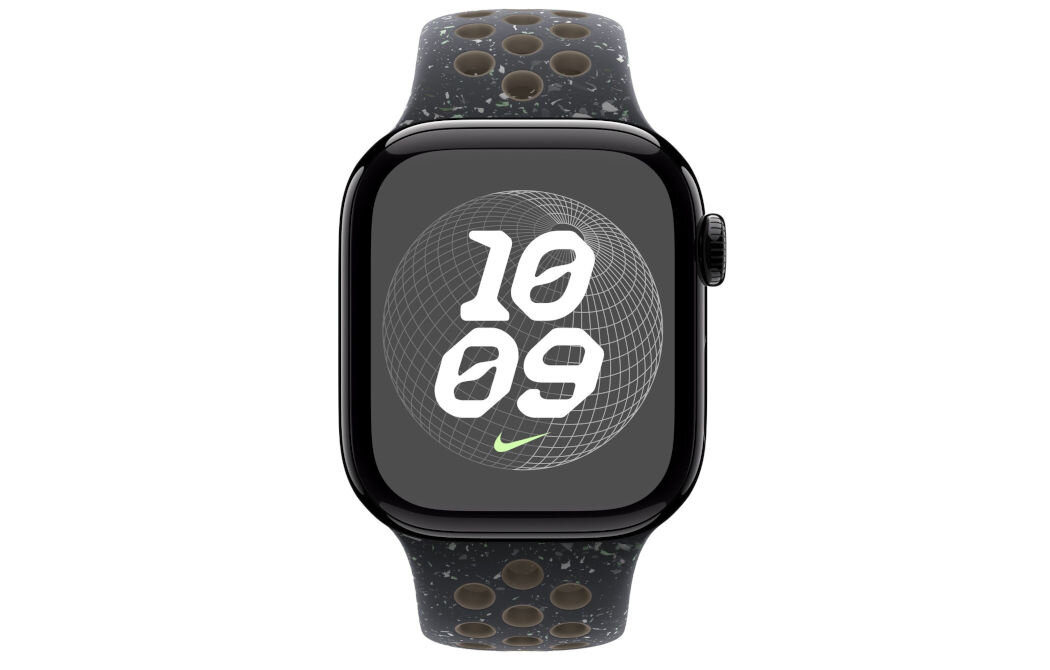 Pasek do Apple Watch Nike (38/40/41mm) M/L Nocne niebo wytrzymały miękki przewiewny specjalnie wytłoczone otwory gładki materiał matowe wykończnie 
					aluminiowego zapięcia