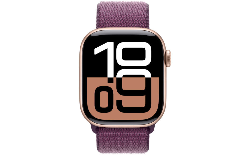 Pasek do Apple Watch (38/40/41/42mm) Dojrzała śliwka lekki oddychający materiał zapięcie na rzep dwuwarstwowy splot nylonu z gęsto rozmieszczonymi pętelkami zawiera 82% recyklingowanej przędzy, częściowo pochodzącej z porzuconych sieci rybackich