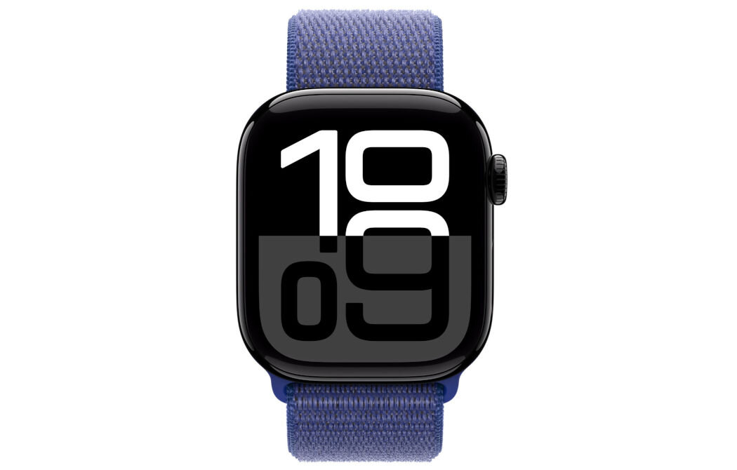 Pasek do Apple Watch (38/40/41/42mm) Ultramaryna lekki oddychający materiał zapięcie na rzep dwuwarstwowy splot nylonu z gęsto rozmieszczonymi pętelkami zawiera 82% recyklingowanej przędzy, częściowo pochodzącej z porzuconych sieci rybackich