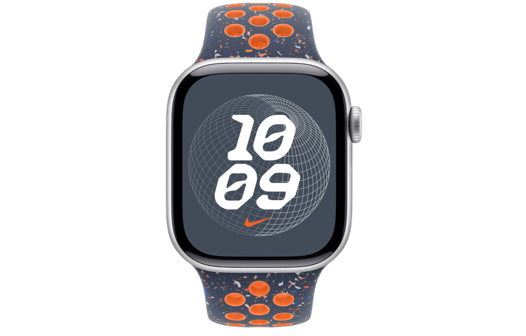 Pasek do Apple Watch Nike (38/40/41mm) M/L Błękitny płomień wytrzymały miękki przewiewny specjalnie wytłoczone otwory gładki materiał matowe wykończnie 
					aluminiowego zapięcia