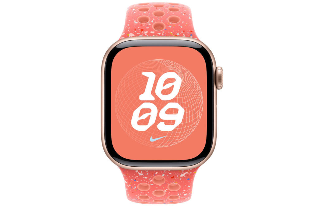 Pasek do Apple Watch Nike (38/40/41mm) M/L Magiczny bursztyn wytrzymały miękki przewiewny specjalnie wytłoczone otwory gładki materiał matowe wykończnie 
					aluminiowego zapięcia