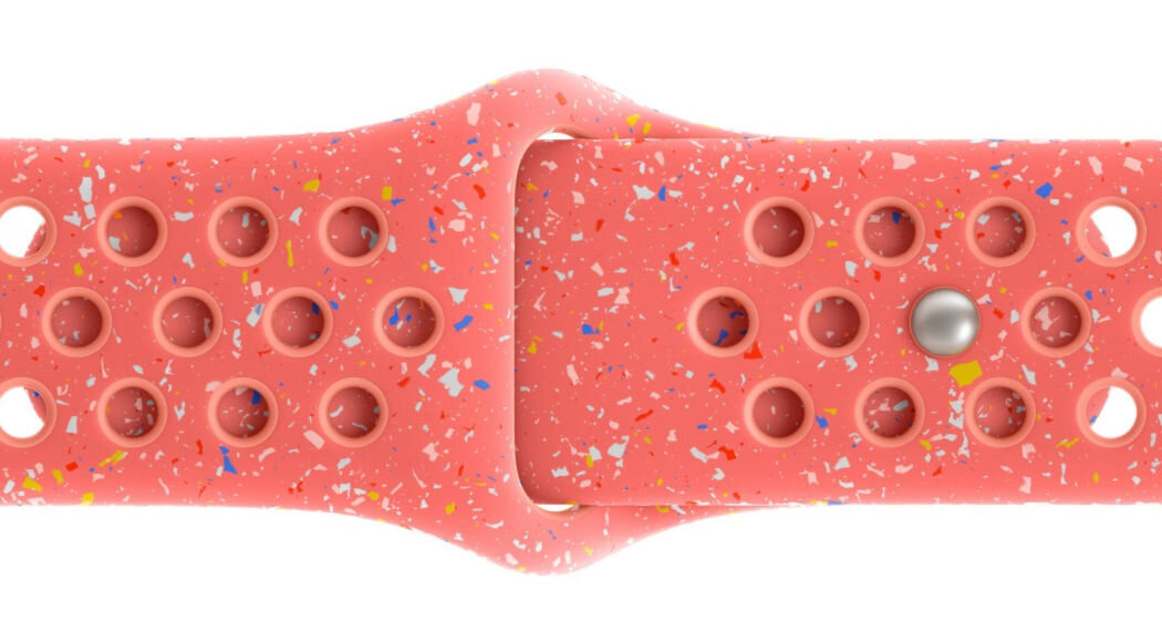 Pasek do Apple Watch Nike (38/40/41mm) M/L Magiczny bursztyn wzór z losowo ułożonych kolorowych płatków wykonany z co najmniej 30% fluoroelastomeru z recyklingu
