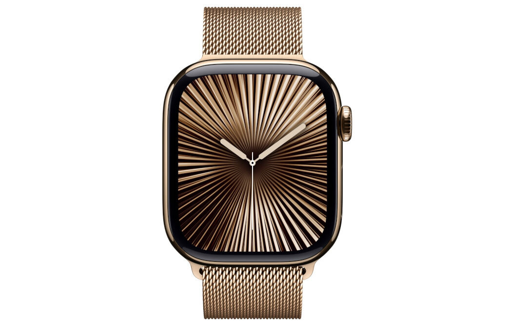 Bransoleta mediolańska do Apple Watch (44/45/46/49mm) M/L Złoty wykonana z gładkiej siateczki ze stali nierdzewnej pleciona na specjalistycznych włoskich maszynach magnetyczne zapięcie precyzyjna regulacja
