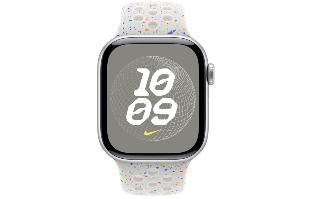 Pasek do Apple Watch Nike (38/40/41/42mm) S/M Czysta platyna wytrzymały miękki przewiewny specjalnie wytłoczone otwory gładki materiał matowe wykończnie 
					aluminiowego zapięcia
