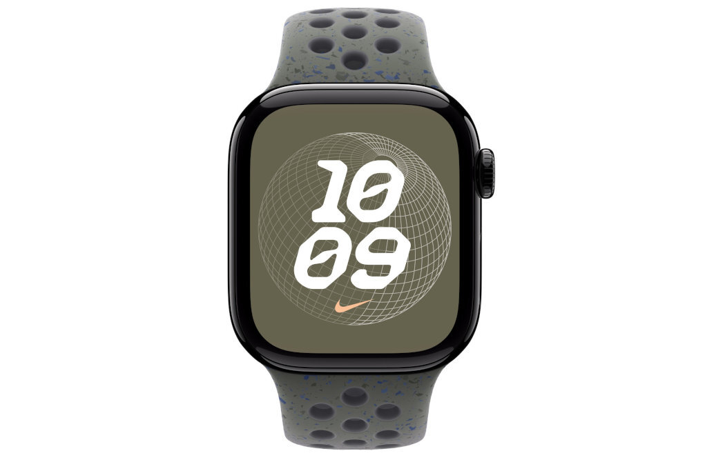 Pasek do Apple Watch Nike wytrzymały miękki przewiewny specjalnie wytłoczone otwory gładki materiał matowe wykończnie 
					aluminiowego zapięcia