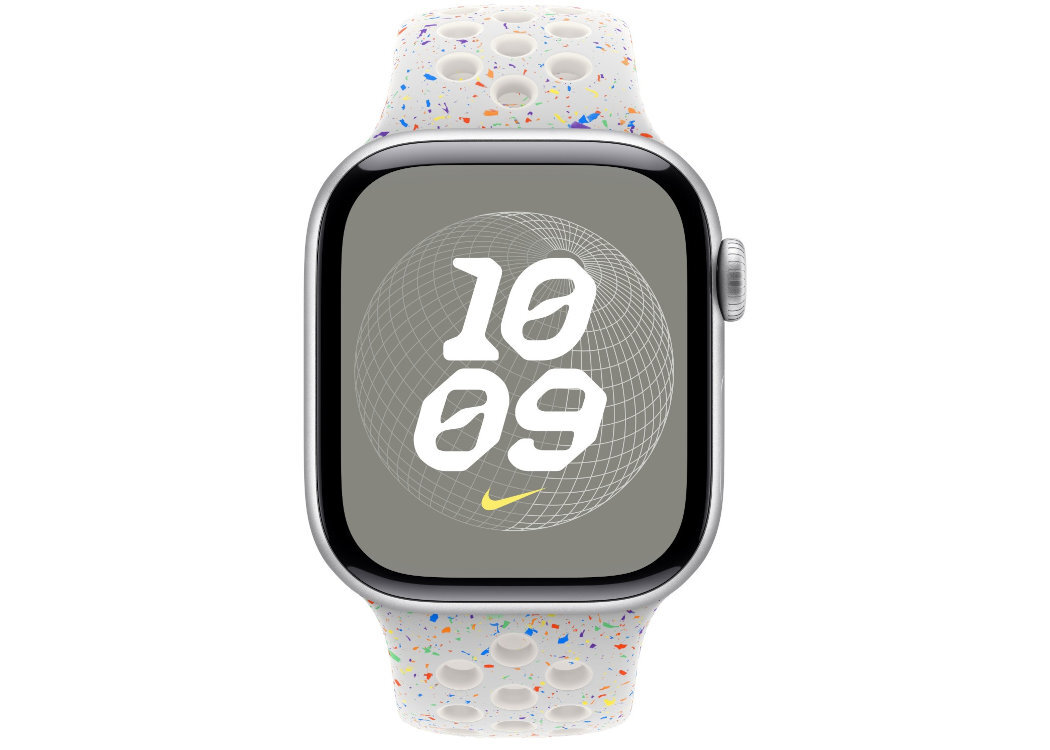 Pasek do Apple Watch Nike wytrzymały miękki przewiewny specjalnie wytłoczone otwory gładki materiał matowe wykończnie 
					aluminiowego zapięcia