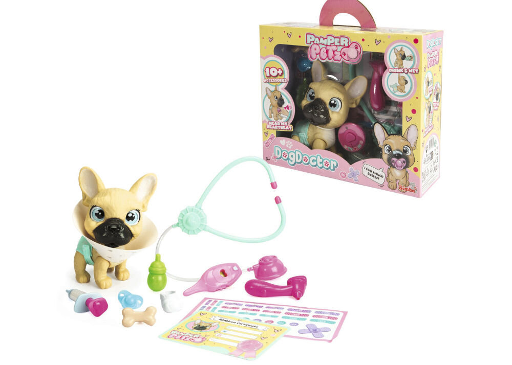 Zestaw weterynarza SIMBA Pamper Petz 105950056 ruchowa głowa i łapki pamper pets oficjalny akt urodzenia i paszport weterynaryjny nauka troski o zwierzęta