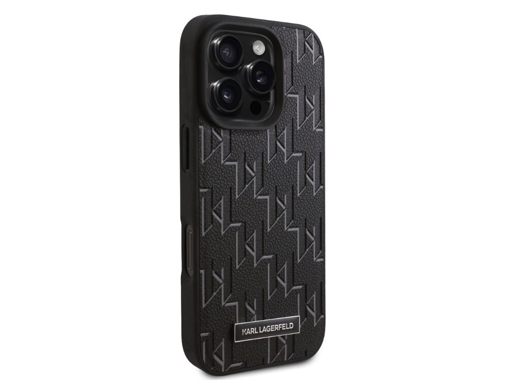 Etui KARL LAGERFELD Leather Monogram Metal Logo MagSafe do Apple iPhone 16 Pro Max Czarny skóra logo elegancja styl magsafe ładowanie