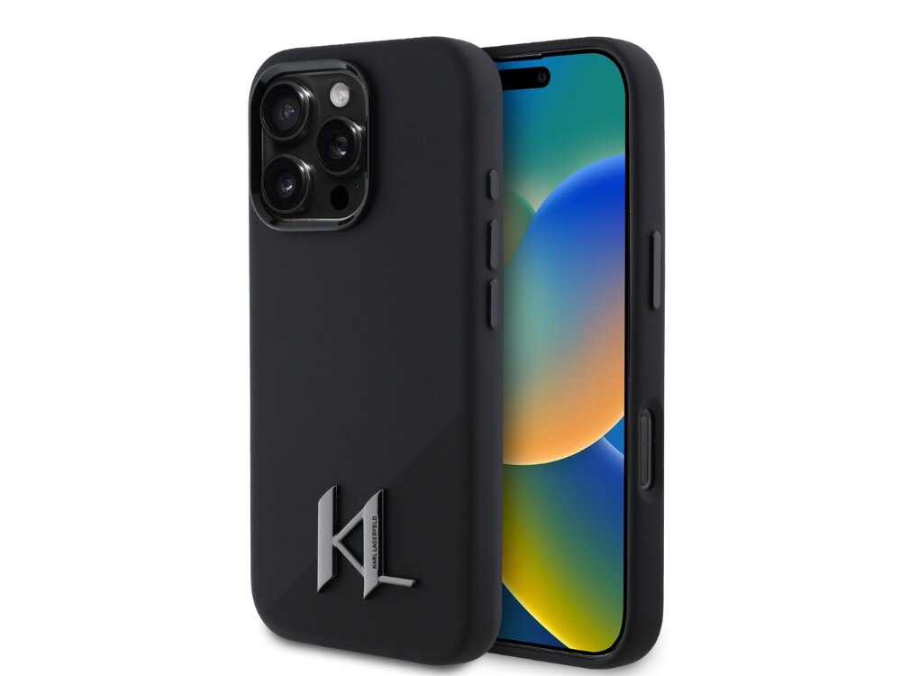 Etui KARL LAGERFELD Silicone Shadow Metal Initial ochrona zarysowania uszkodzenia podniesione krawędzie zabezpieczanie ekranu aparatu Elastyczny materiał precyzyjne wycięcia Wygoda i kompatybilność Magsafe magnetyczne mocowanie szybkie bezprzewodowe ładowanie indukcyjne