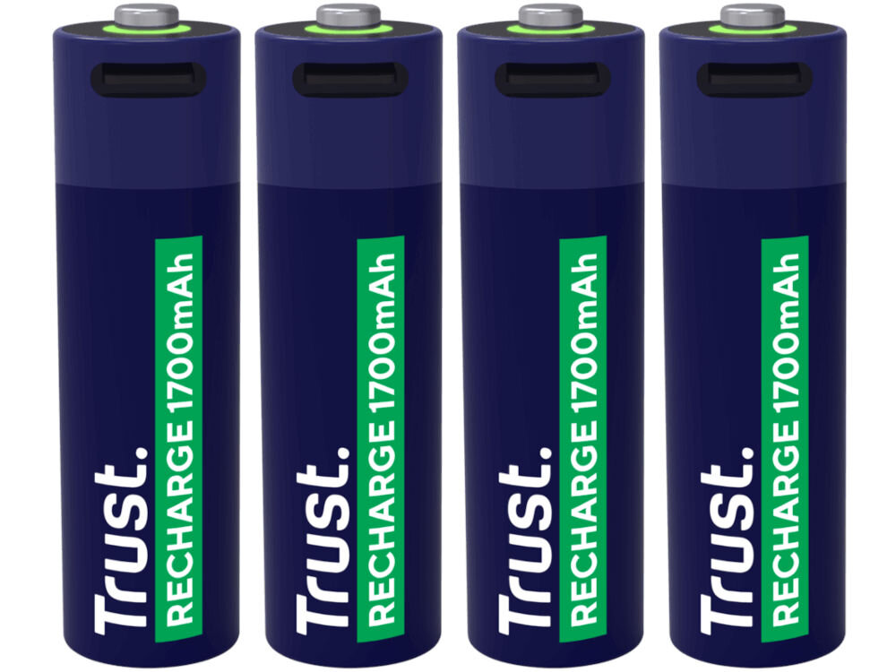Akumulatorki AA 1700 mAh USB-C TRUST (2 szt.) baterie z widocznym portem USB-C pojemność 1700 mAh czas ładowania do 2 godzin