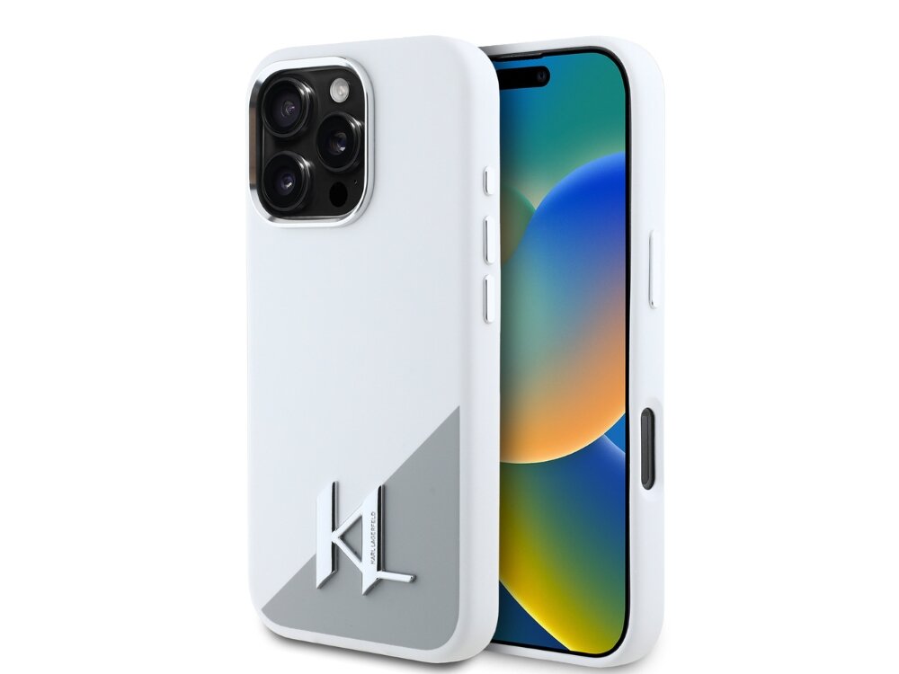 Etui KARL LAGERFELD Silicone Shadow Metal Initial ochrona zarysowania uszkodzenia podniesione krawędzie zabezpieczanie ekranu aparatu Elastyczny materiał precyzyjne wycięcia Wygoda i kompatybilność Magsafe magnetyczne mocowanie szybkie bezprzewodowe ładowanie indukcyjne