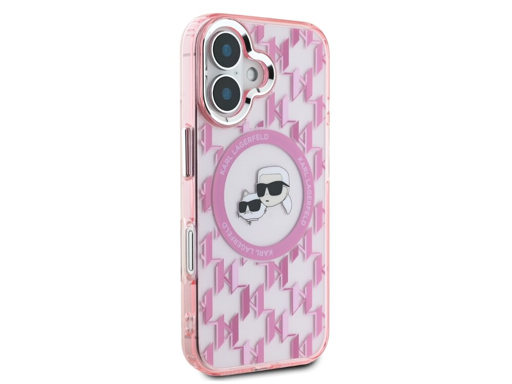 Etui KARL LAGERFELD IML Monogram Karl&Choupette Head MagSafe Modny design na każdą okazję estetyka Połyskująca powłoka IML wyrazistość klasa Monogramy trwałość świeżość odporna na ścieranie