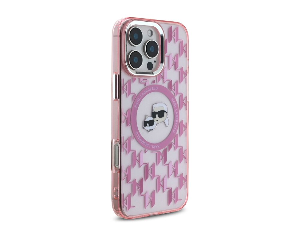 Etui KARL LAGERFELD IML Monogram Karl&Choupette Head MagSafe Modny design na każdą okazję estetyka Połyskująca powłoka IML wyrazistość klasa Monogramy trwałość świeżość odporna na ścieranie