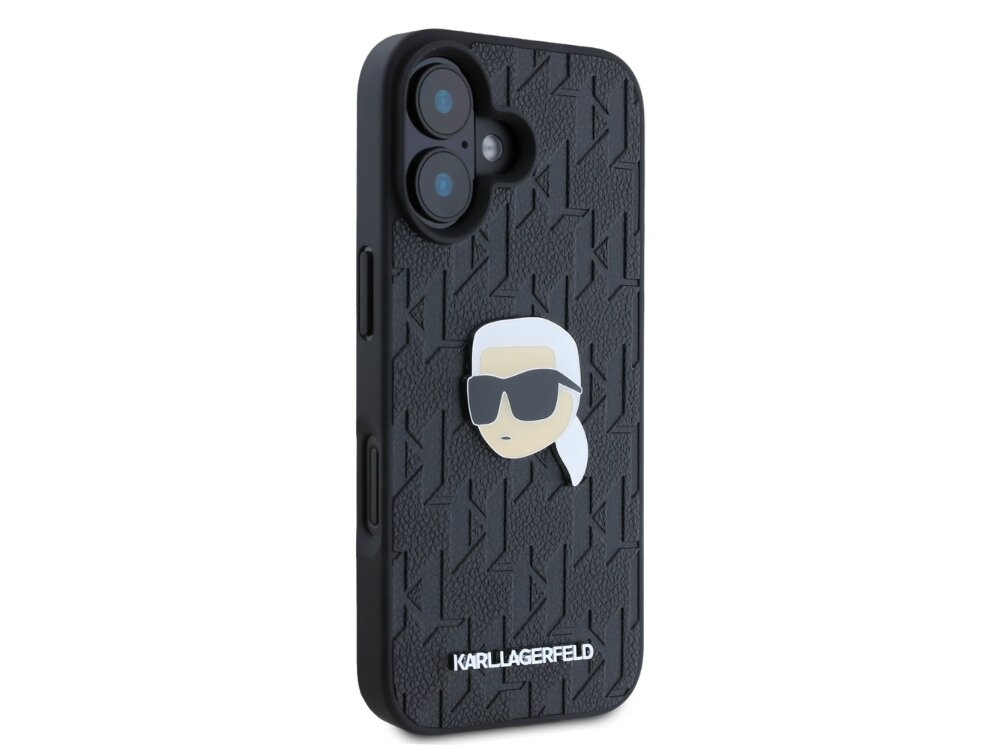 Etui KARL LAGERFELD Monogram Karl Head Pin do Apple iPhone 16 Czarny monogram detale szyk logo
