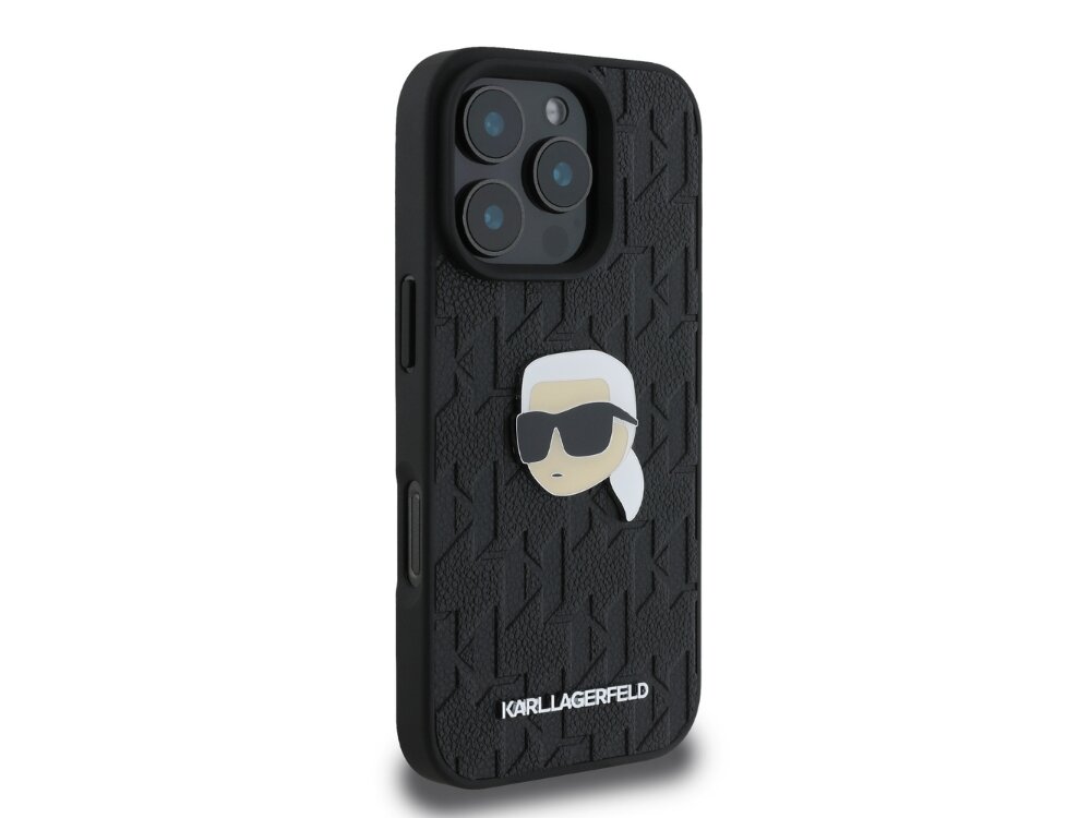 Etui KARL LAGERFELD Monogram Karl Head Pin do Apple iPhone 16 Pro Max Czarny monogram detale szyk logo