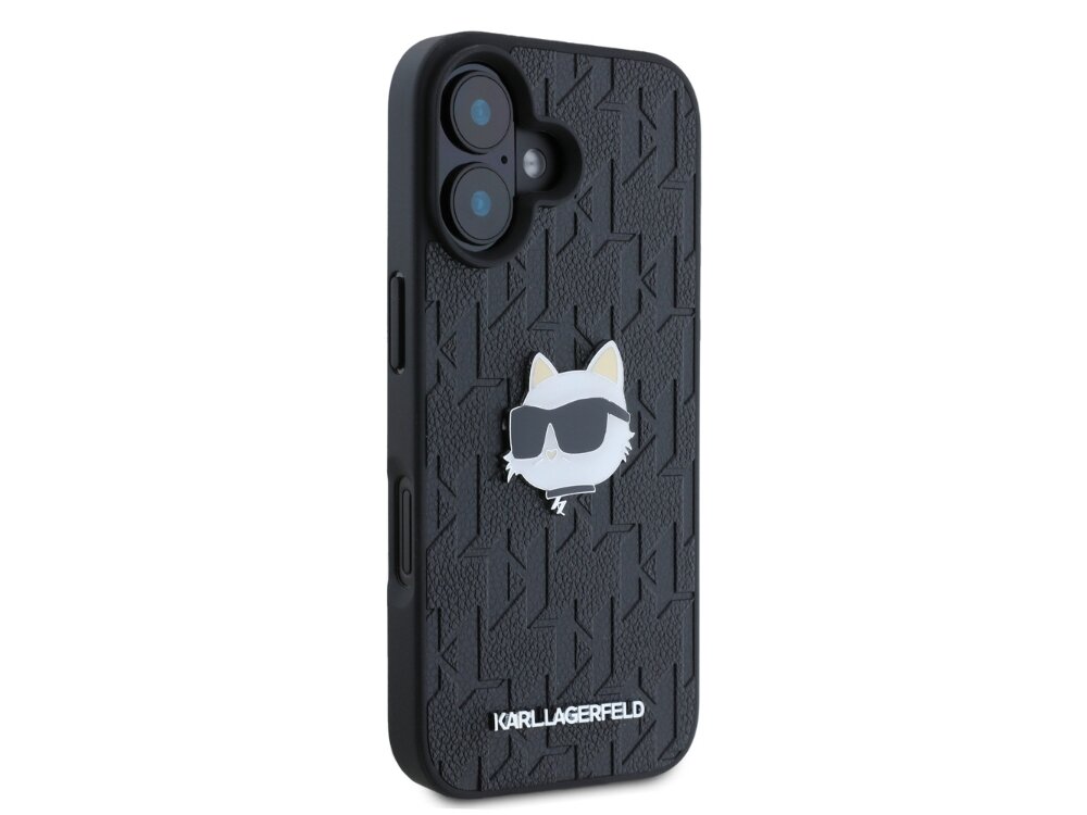 Etui KARL LAGERFELD Monogram Choupette Head Pin do Apple iPhone 16 Czarny monogram detale szyk logo