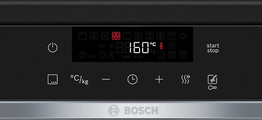 PIEKARNIK BOSCH HBA372EB3 wizualizacja Wyświetlacz LED panel funkcje dotyk TouchControl ustawienia panel regulacja funkcje temperatura programy czytelny intuicyjny Wyświetlacz pokrętła gładka powierzchnia