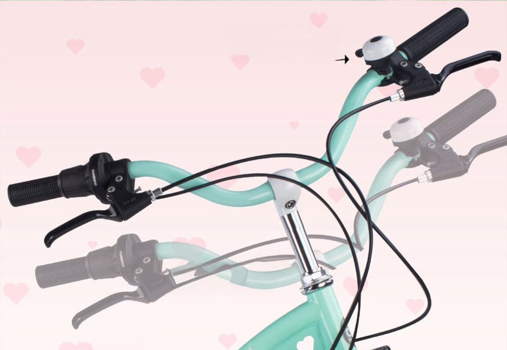 Rower młodzieżowy SUN BABY Heart Bike 24 cale dla dziewczynki Miętowy zbliżenie na kierownicę zdjęcie na białym tle wysoki komfort jazdy brak uczucia dyskomfortu odpowiednia pozycja ciała uchwyty z antypoślizgowego materiału regulacja w zakresie od 100 do 102 cm
