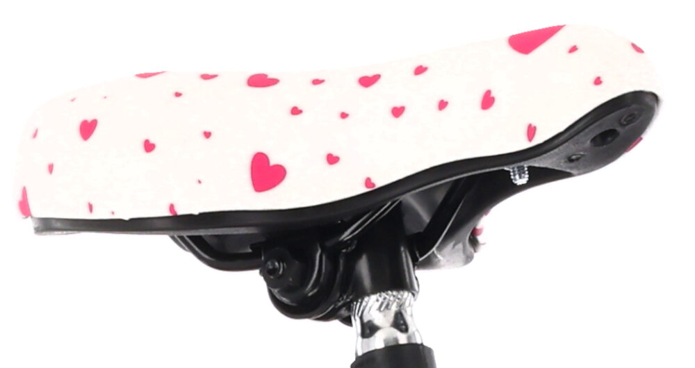 Rower młodzieżowy SUN BABY Heart Bike 24 cale dla dziewczynki Fuksjowy zbliżenie na siodełko zdjęcie na białym tle bezpieczna satysfakcjonująca aktywność wygodne siodełko regulacja w zakresie od 71 do 87 cm