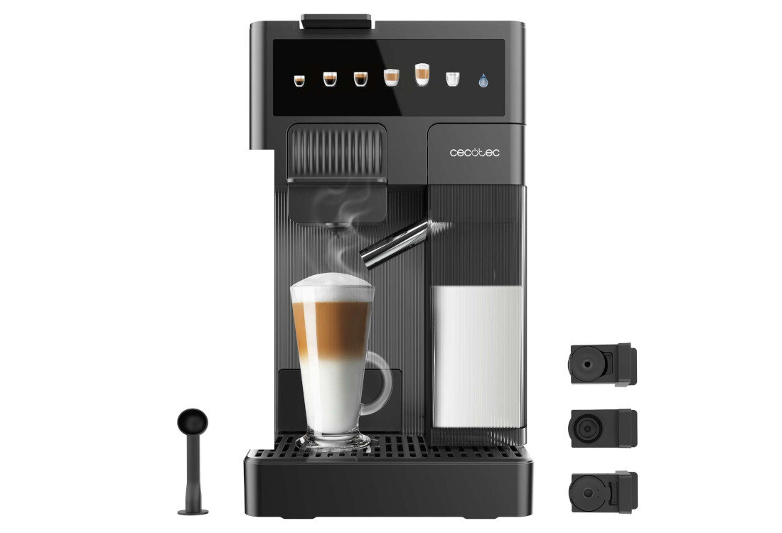 Ekspres CECOTEC Freestyle Latte (3 systemy kapsułek) Wszechstronny wybór smaków kapsułki Dolce Gusto, Nespresso, K-fee oraz kawę mieloną dopasowanie napój kawa
