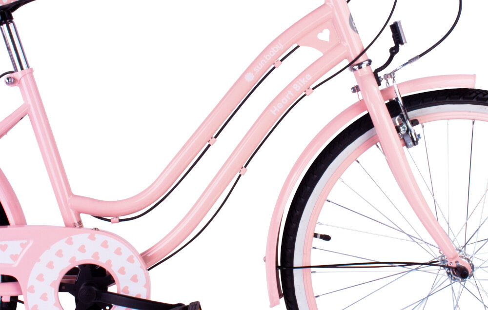 Rower młodzieżowy SUN BABY Heart Bike 24 cale dla dziewczynki Różowy zbliżenie na ramę zdjęcie na białym tle odpowiednio wyselekcjonowane materiały stalowa 14,8-calowa rama dostosowana do najmłodszych geometria ponadprzeciętna odporność na uszkodzenia mechaniczne i działanie czynników zewnętrznych  wybór rozmiaru ramy Twój wzrost mierzony w zrelaksowanej pozycji typ roweru