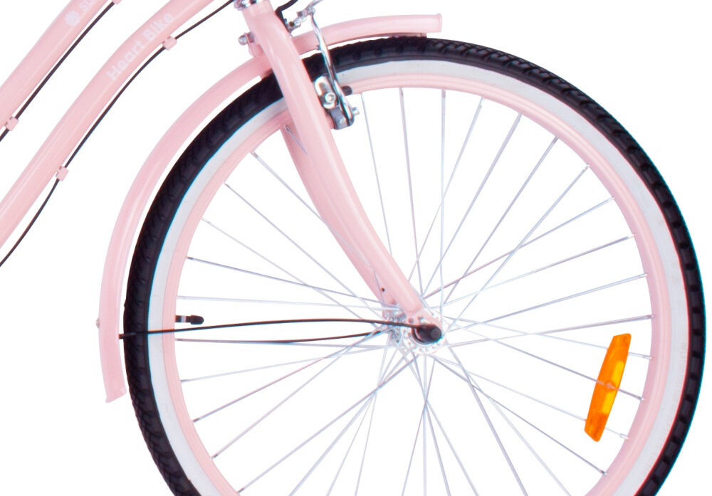 Rower młodzieżowy SUN BABY Heart Bike 24 cale dla dziewczynki Różowy zbliżenie na przednią oponę zdjęcie na białym tle 24-calowe koła szeroki opony marki RALSON aluminiowe obręcze stabilne trzymanie opony bezpieczna jazda regularne sprawdzanie ciśnienia powietrza wartość na bocznej części opony