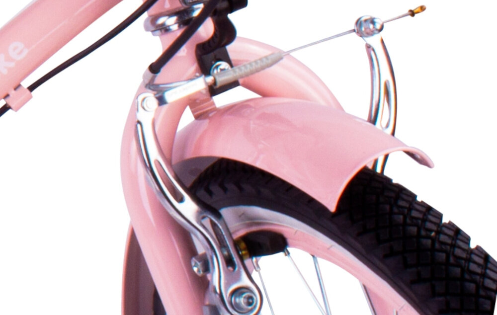 Rower młodzieżowy SUN BABY Heart Bike 24 cale dla dziewczynki Różowy zbliżenie na przedni hamulec zdjęcie na białym tle podstawa bezpieczeństwa hamulce V-Brake lekkie duża siła hamowania hamulce z przodu i z tyłu podwójny pakiet bezpieczeństwa dźwignie umieszczone na manetkach